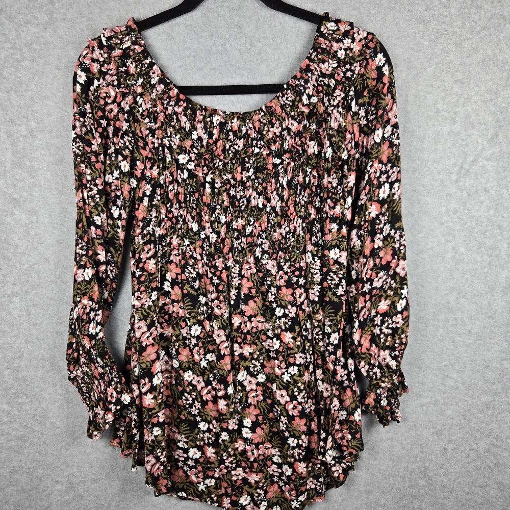Kori Black and Pink Floral Blouse
